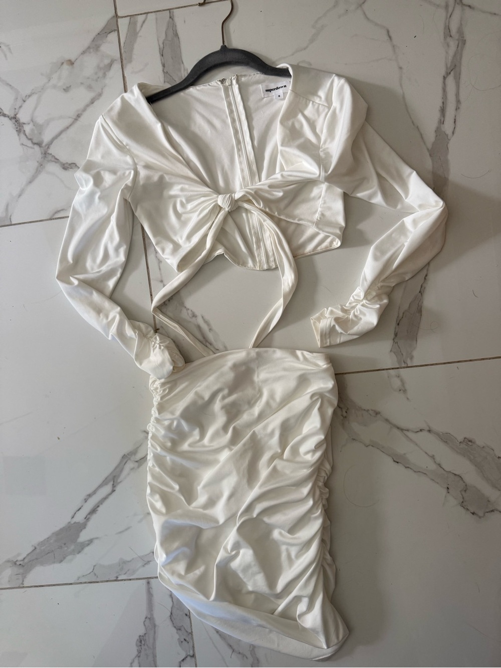 superdown White Tie-Front Ruched Midi Dress Set